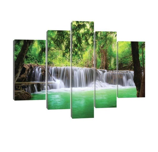 5-Luik Schilderij Waterval in de Jungle - 170 x 100 cm