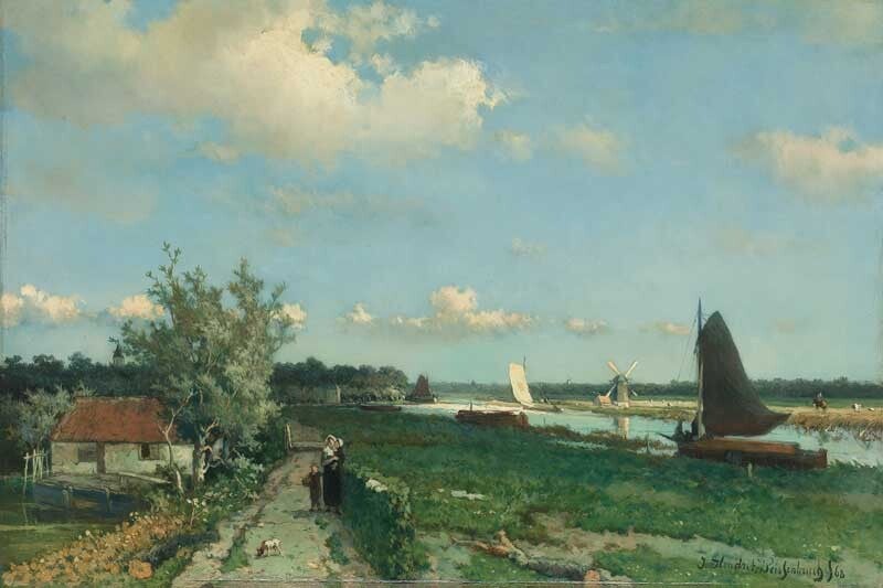 Schilderij De Trekvliet bij Rijswijk, Gezicht bij de Geestbrug - Johan Hendrik Weissenbruch