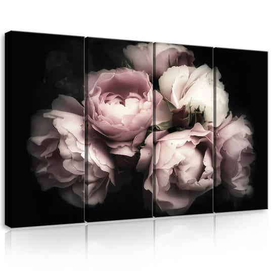 Vierluik Schilderij Pioenrozen zachte kleuren - 120 x 80 cm