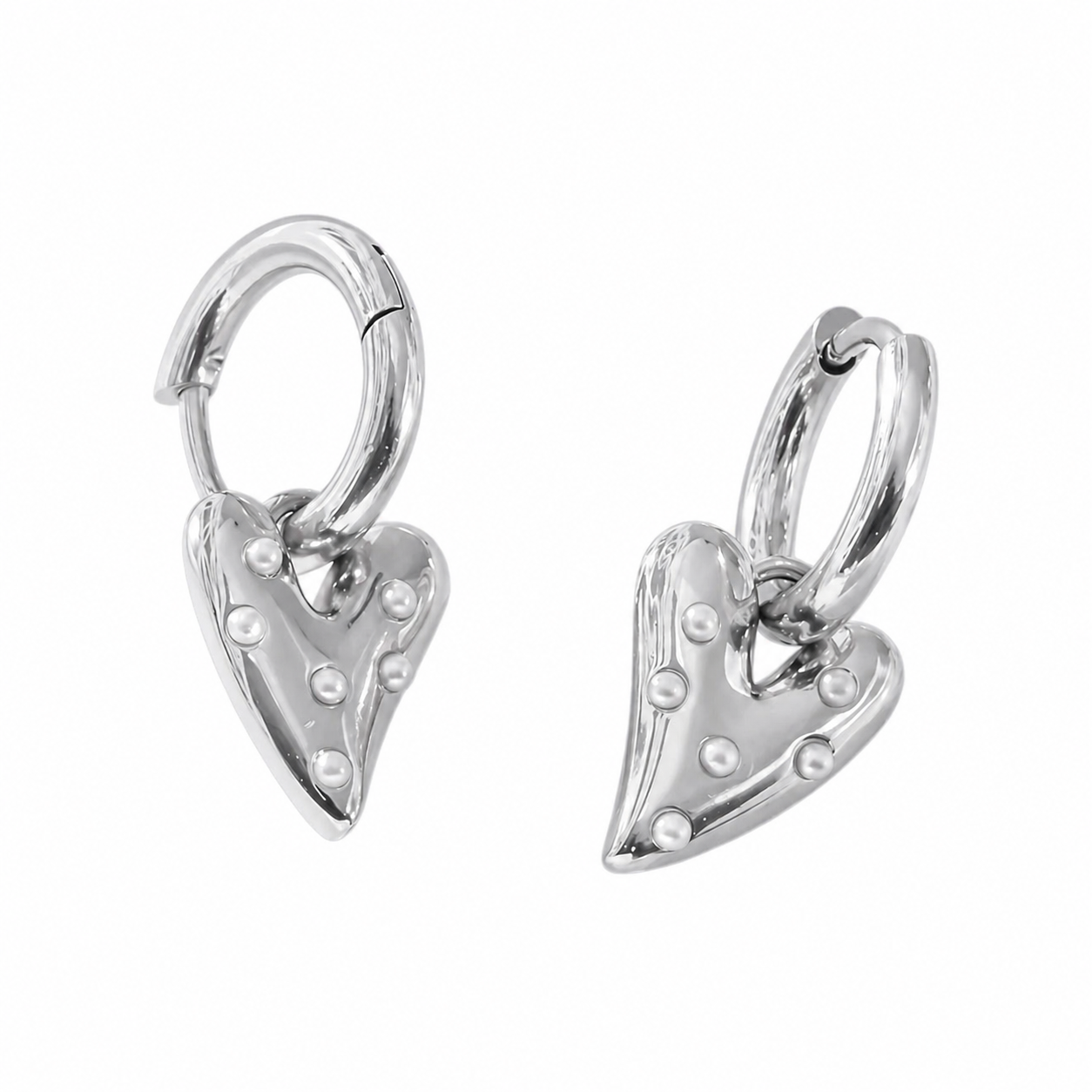 oorbellen - heart pearl zilver klein