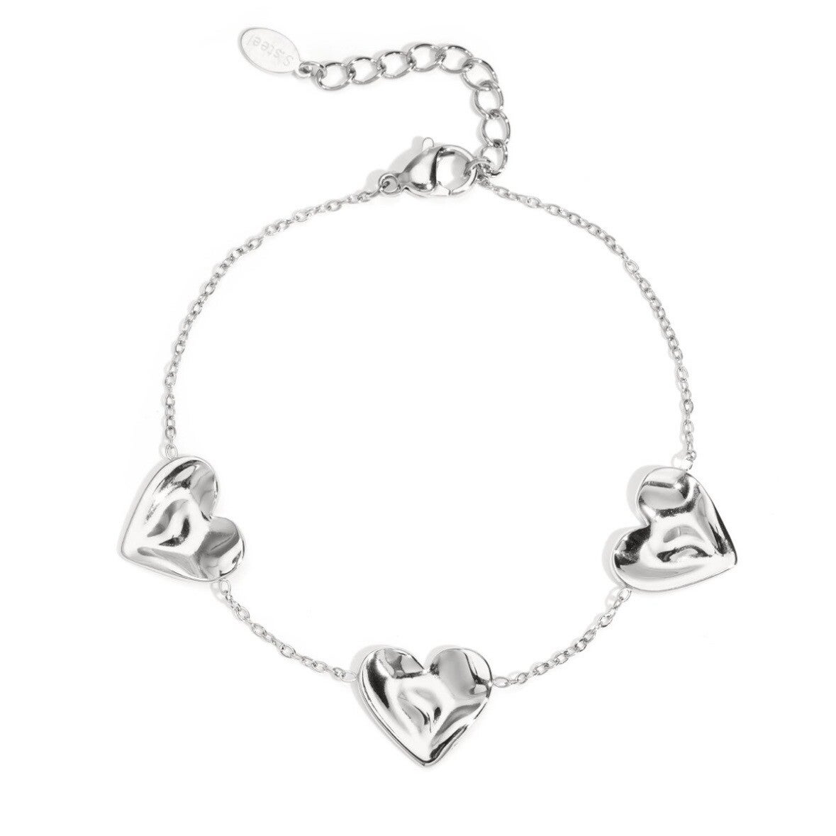 armband - three hearts zilver