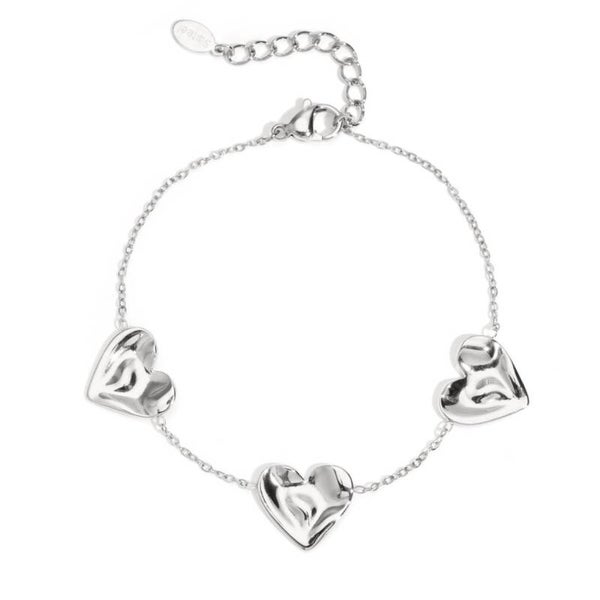 armband - three hearts zilver