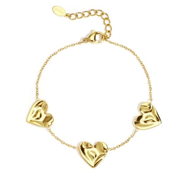 armband - three hearts goud
