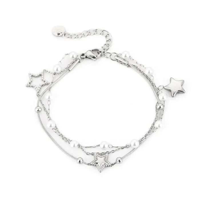 armband - star/pearl zilver