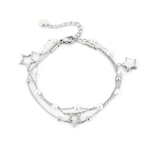 armband - star/pearl zilver