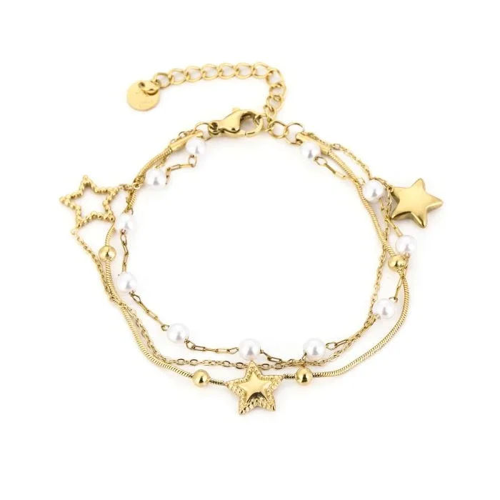 armband - star/pearl goud