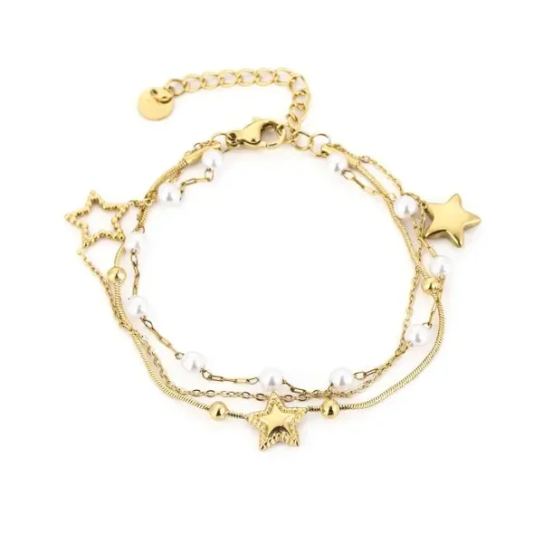 armband - star/pearl goud