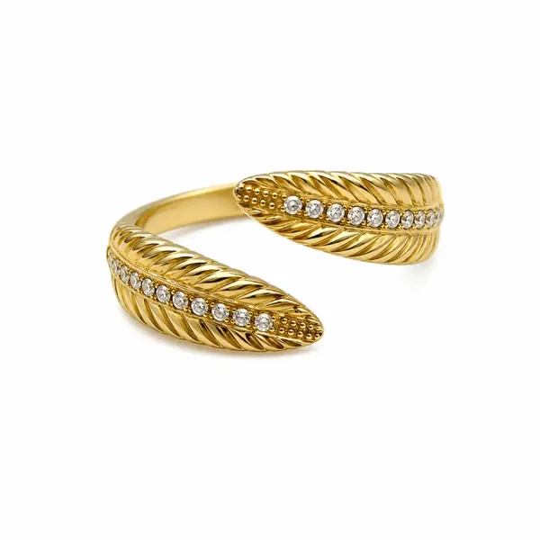 ring - feather strass goud