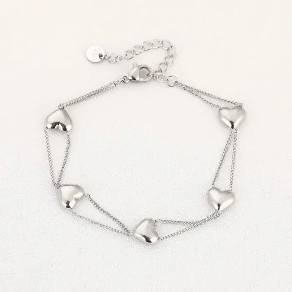 armband - lovely hearts zilver