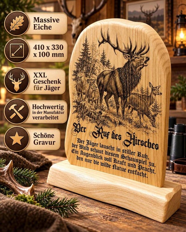 XXL Jagdaufsteller aus Eiche mit Hirsch – Geschenk für Jäger
