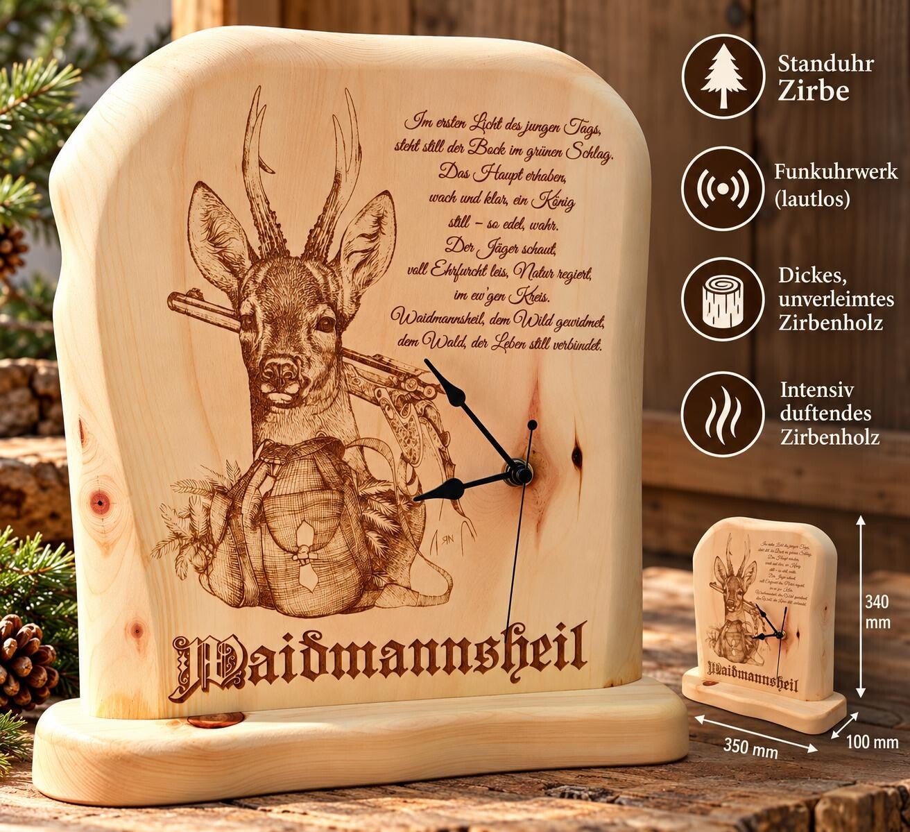 Jagdaufsteller aus Zirbenholz