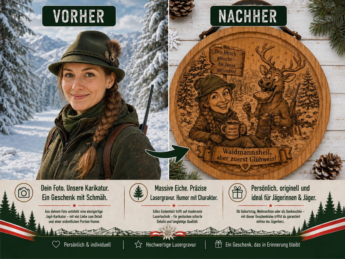 Personalisierte Jäger-Karikatur vom Foto als lustiges Weihnachtsgeschenk für einen Jäger