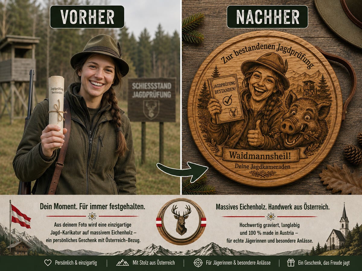 Jagdgeschenk zur bestandenen Jägerprüfung mit persönlicher Karikatur