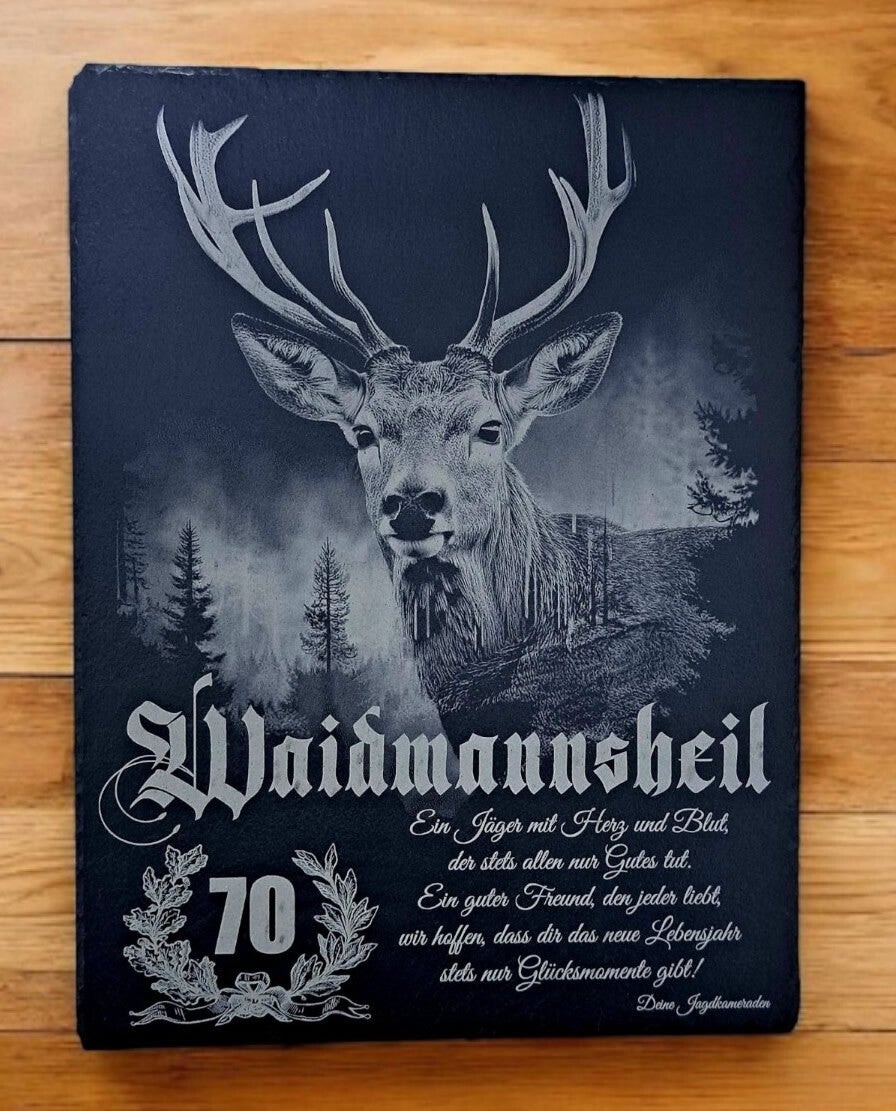 Personalisiertes Schieferbild mit Jagdmotiv und Wunschgravur