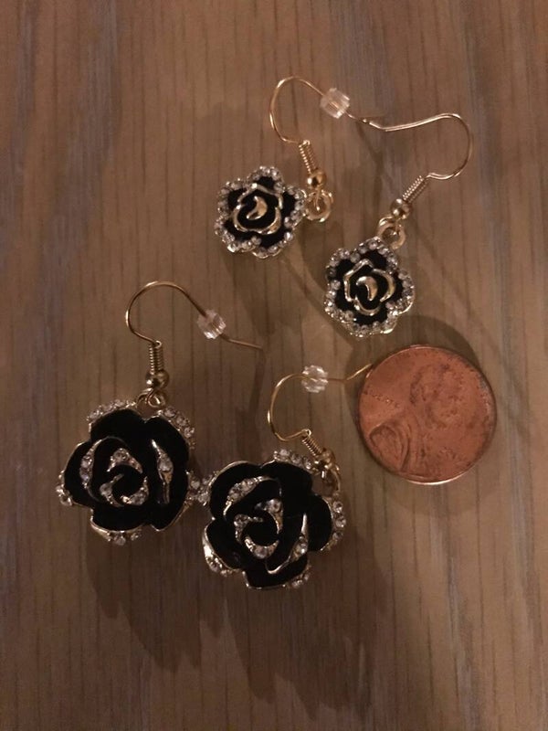 Black Rose with Cubic Zirconia Earrings