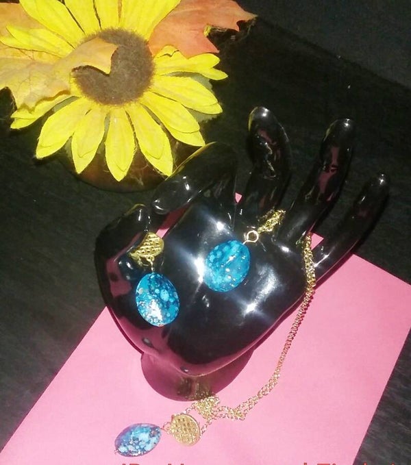 Blue and Gold Earring and Necklace Set