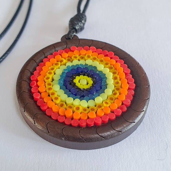 Houten hanger ingelegd met filati glas - Wooden pendant with filati glass