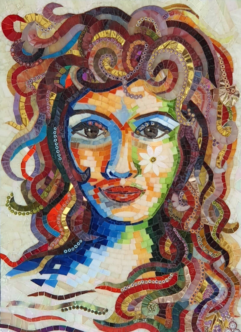 Venus, mosaic portrait, glassart