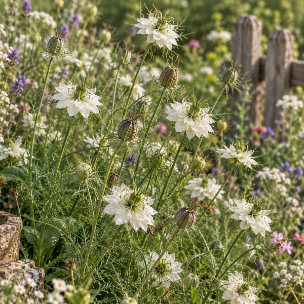 Juffertje in`t groen wit - Nigella damascena Miss Yekyll White  50 zaden