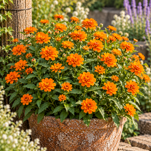 Zinnia oranje laag - Zinnia zahara Double Bright Orange  50 zaden