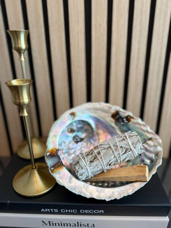 Huisreiniging Set – Grote Abalone Schelp, Witte Salie & Palo Santo