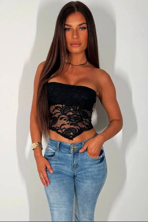 Laced bandeau stretchy crop top