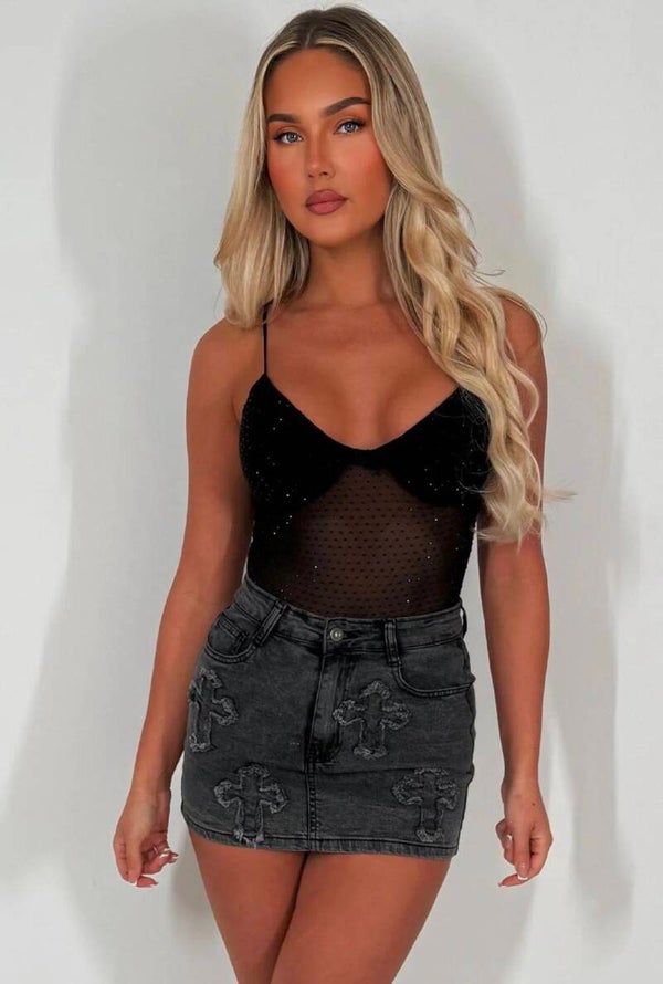 Black and blue cross mesh skirt