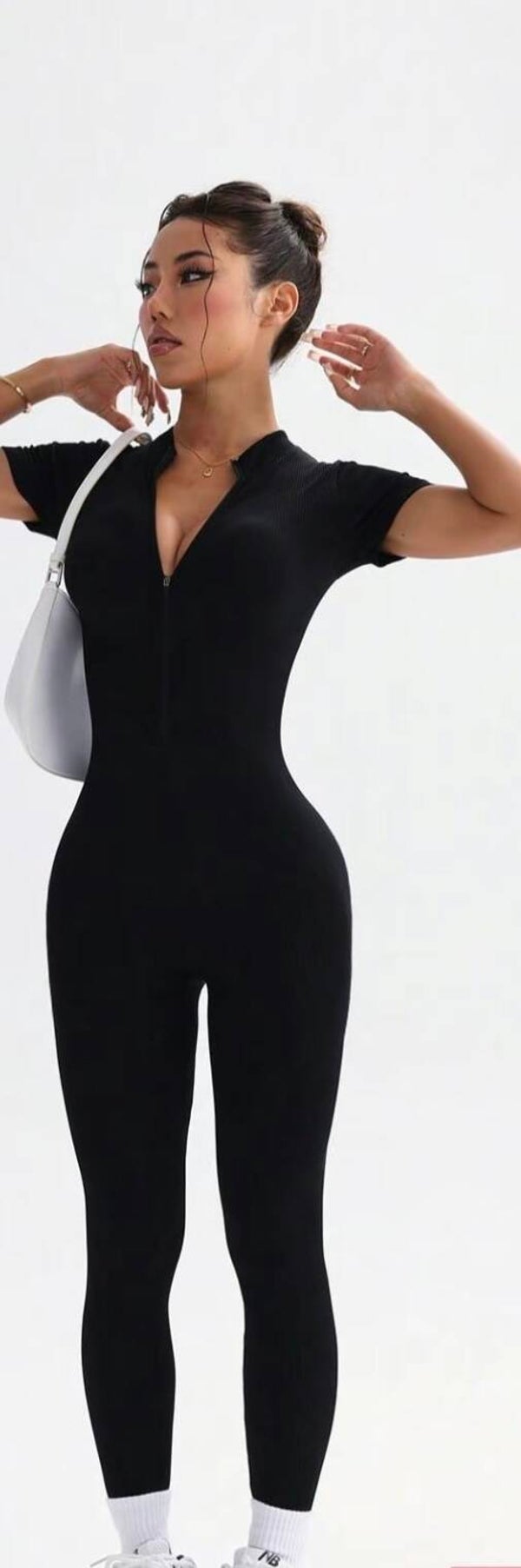 Half zip up short sleeve jumpsuit