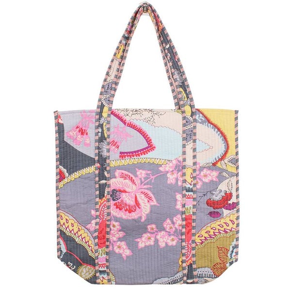 Bohemian schoudertas - Tote Bag - grijs/blauw vlakken