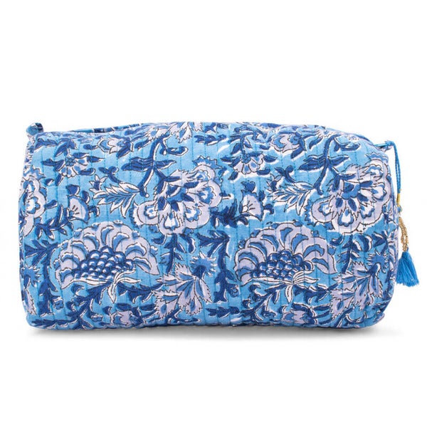 Toilettas - Blauw met donkerblauwe bloemen - Large