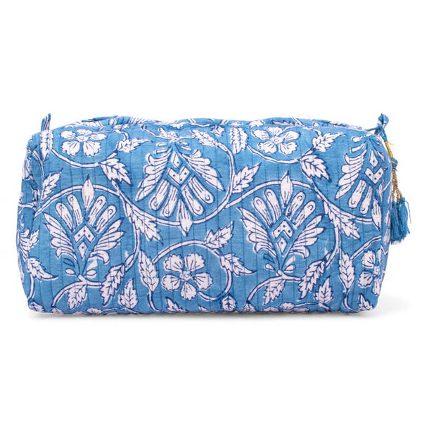 Toilettas - Blauw/wit met bloemen - medium