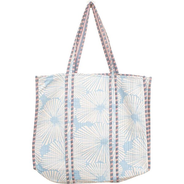 Bohemian schoudertas - Tote Bag - turquoise met witte bloemen