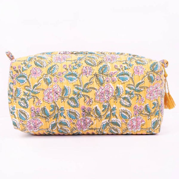 Toilettas - lichtgeel met bloemen - Large