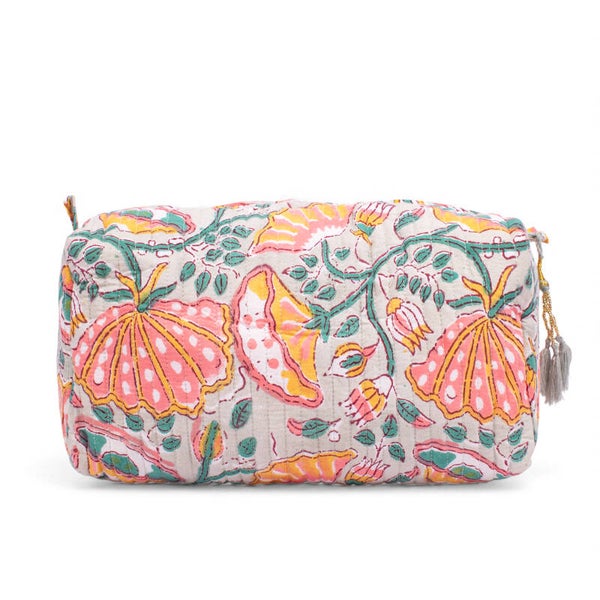 Toilettas - lichtgroen met klaprozen - Large