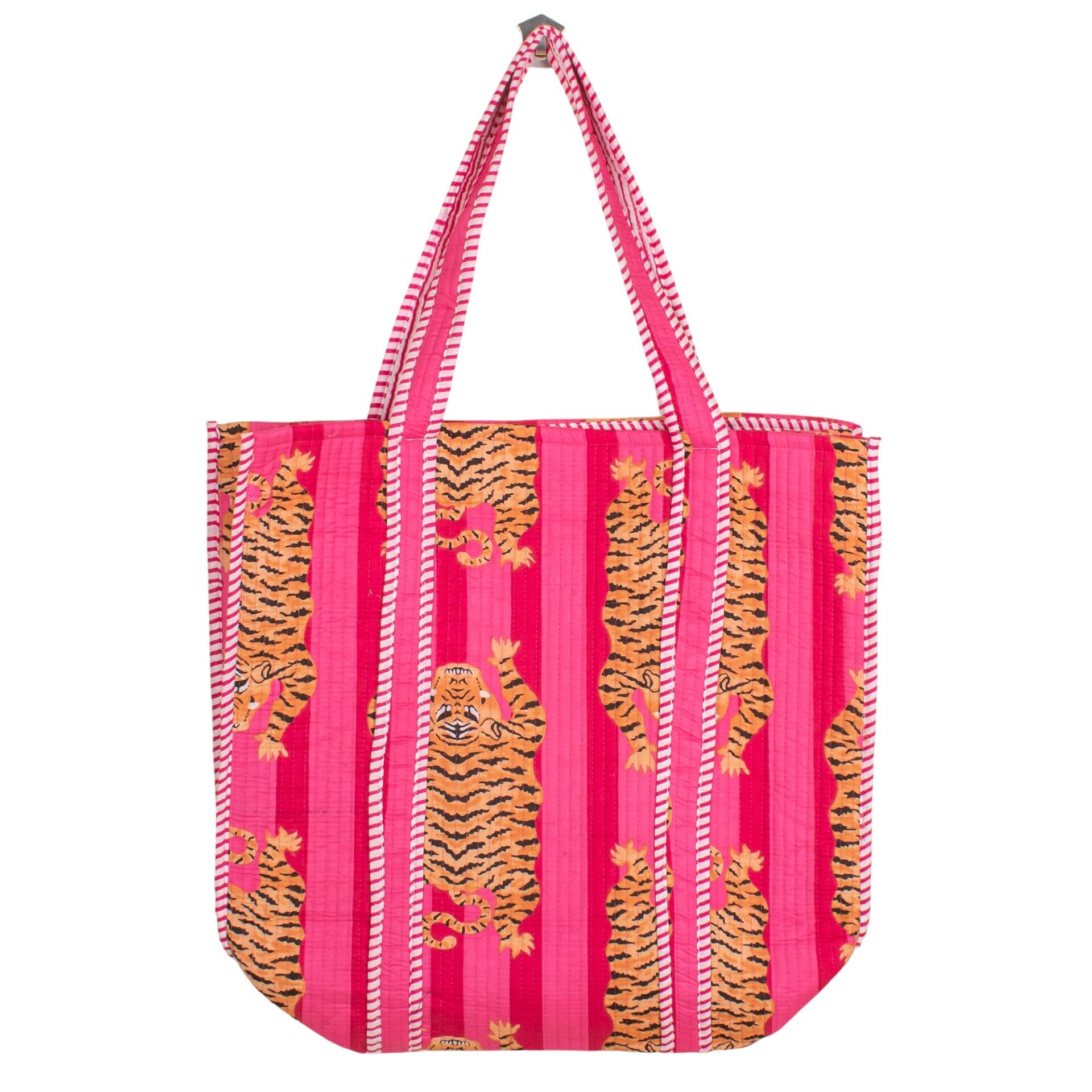 Bohemian schoudertas - Tote Bag - fuchsia met tijgers