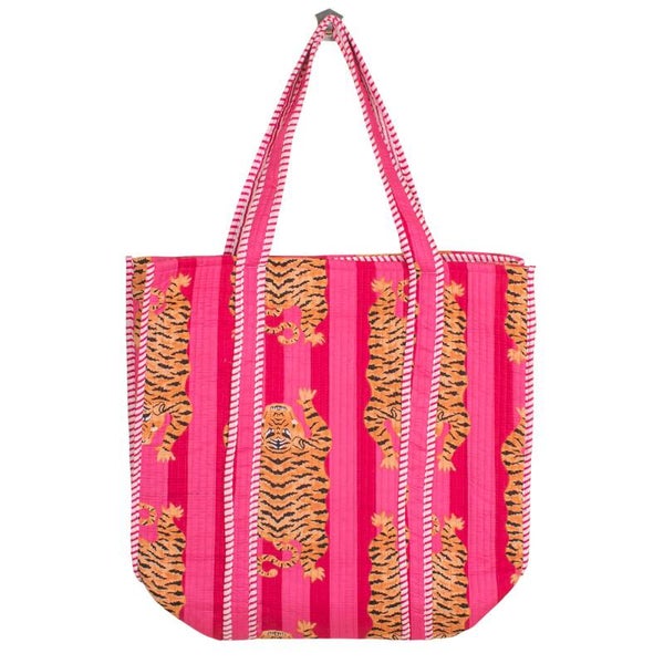 Bohemian schoudertas - Tote Bag - fuchsia met tijgers