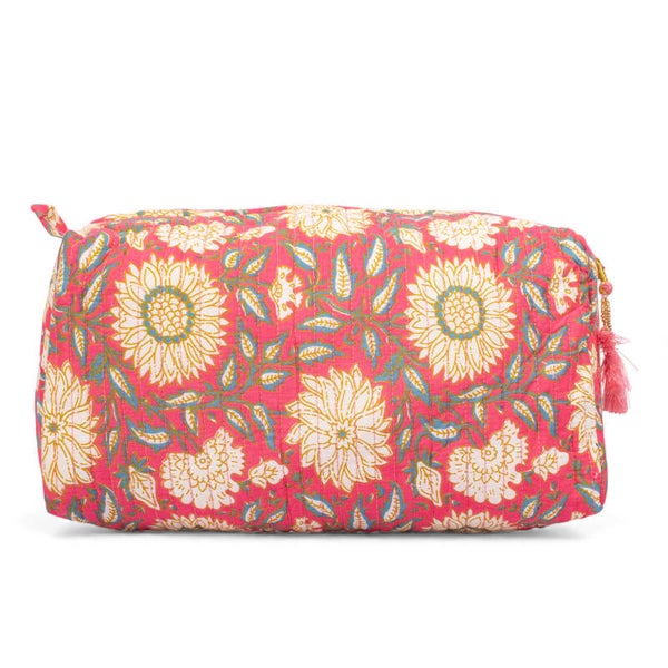 Toilettas - warm roze met gele bloemen - Large