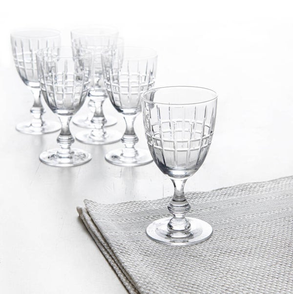 wijnglas vintage M, geslepen kristal, 11cm, SET 6 st.