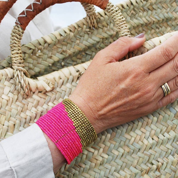 armband fluoroze glaskraaltjes & messing kraaltjes, in 2 breedtes