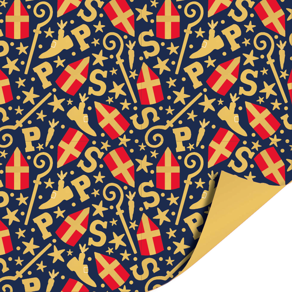 Inpakpapier 3 rollen  - Sinterklaas - Mijter /Blauw