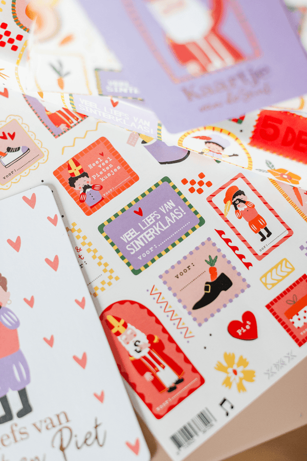 A5 stickervel Sinterklaas – Feeststickers - Goudfolie