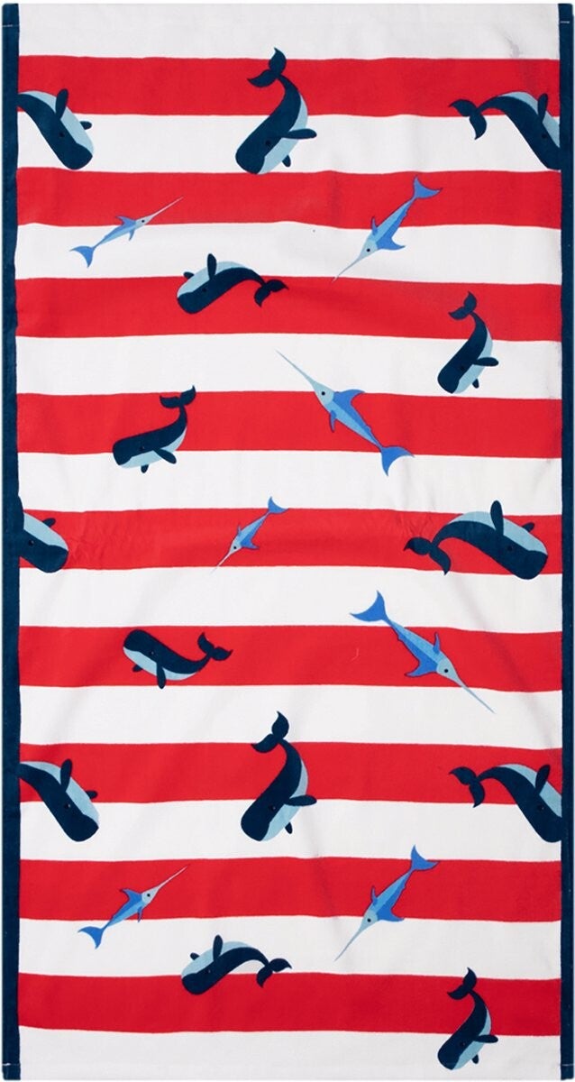 Strandlaken - Rood/Wit - Walvissen