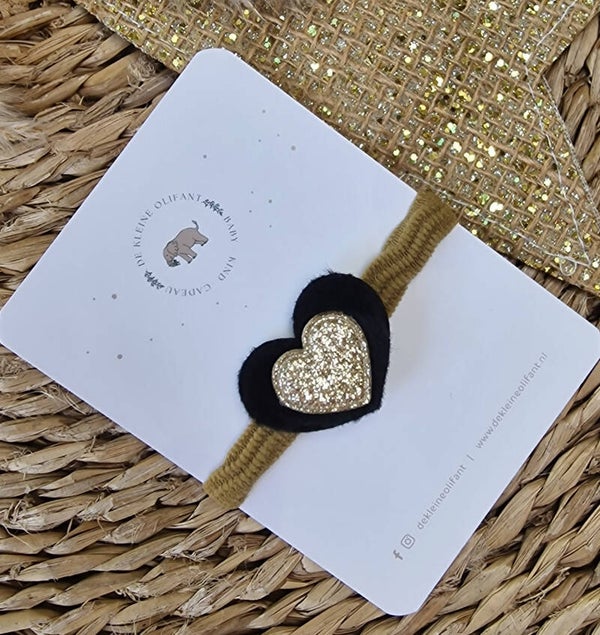 Haarelastiek Kind - Zwart/Goud Hart