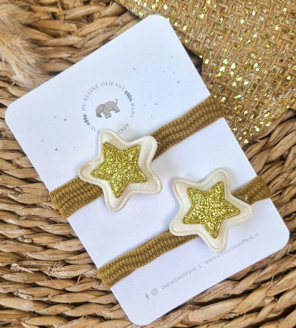 Haarelastiekjes Kind - Glitter sterren /Goud