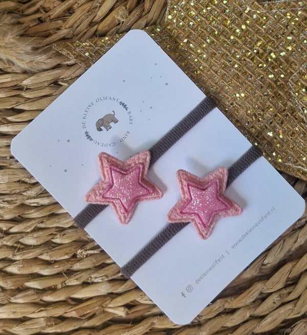 Haarelastiekjes Kind- Roze/Glitter Sterren