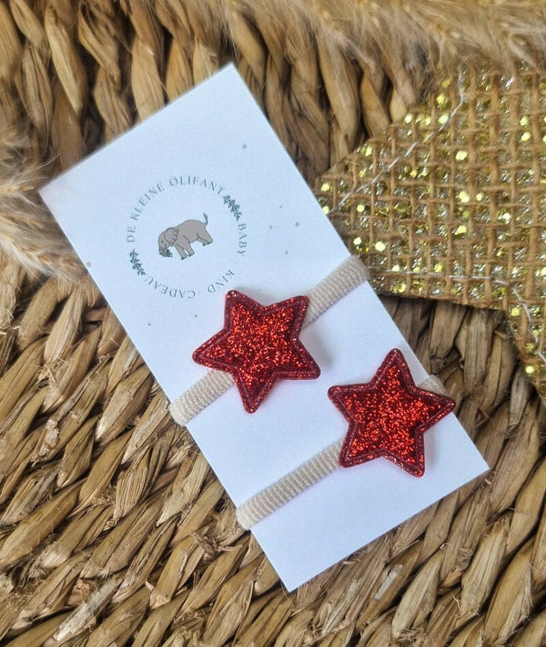 Haarelastiekjes Baby - Rood/Glitter Ster