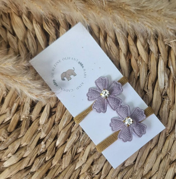 Haarelastiekjes Baby - Paars/Bloem/ Diamantje