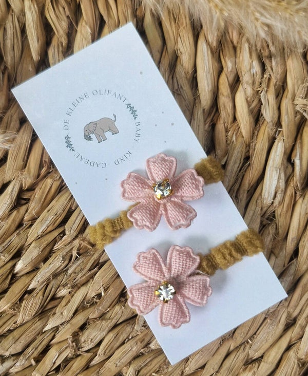 Haarelastiekjes Baby - Bloem/Roze Diamantjes