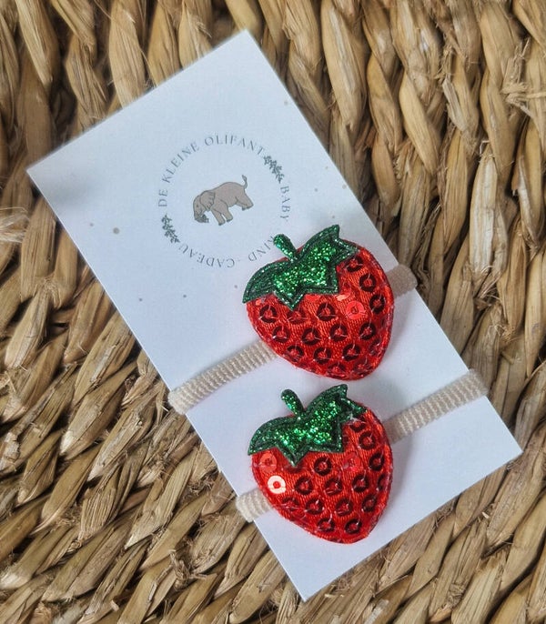 Haarelastiekjes Baby - Glitter/Rood/Aarbei