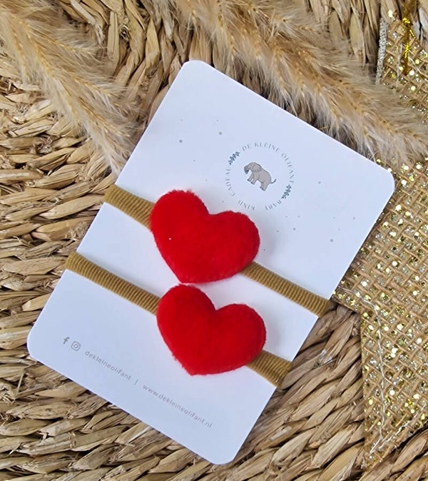 Haarelastiekjes Kind - Rood/ Hart